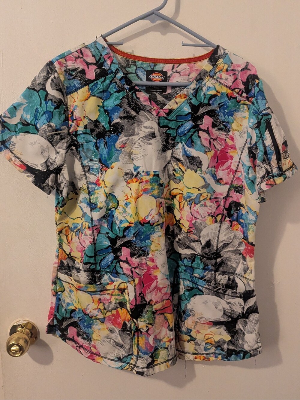 Colorful Abstract Floral Scrub Top